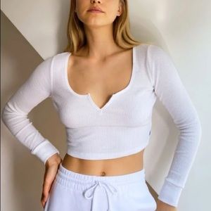 White TNA Cropped Thermal Scoopneck